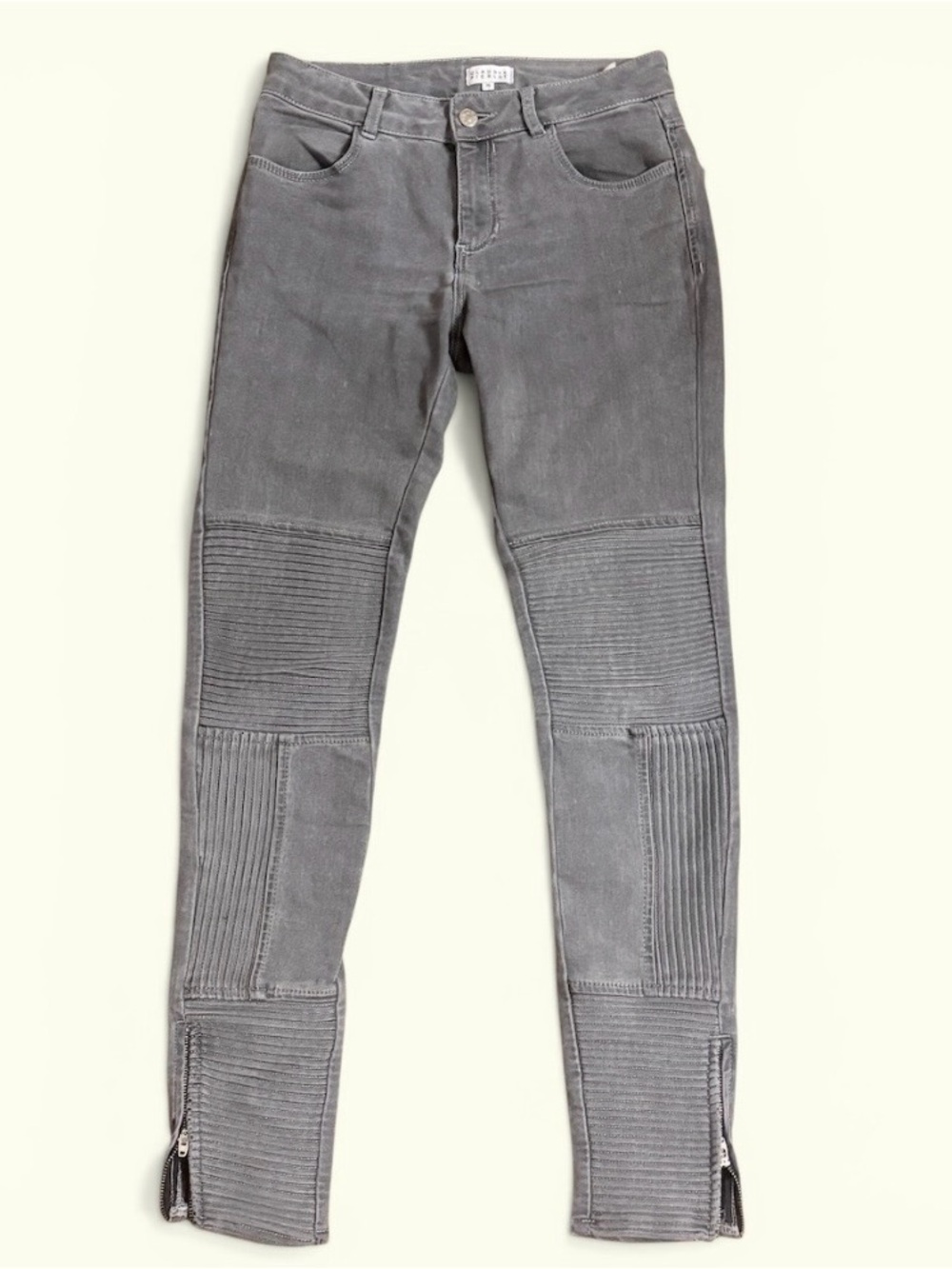 Claudie Pierlot Grey Moto Ribbed Knee Skinny Jeans